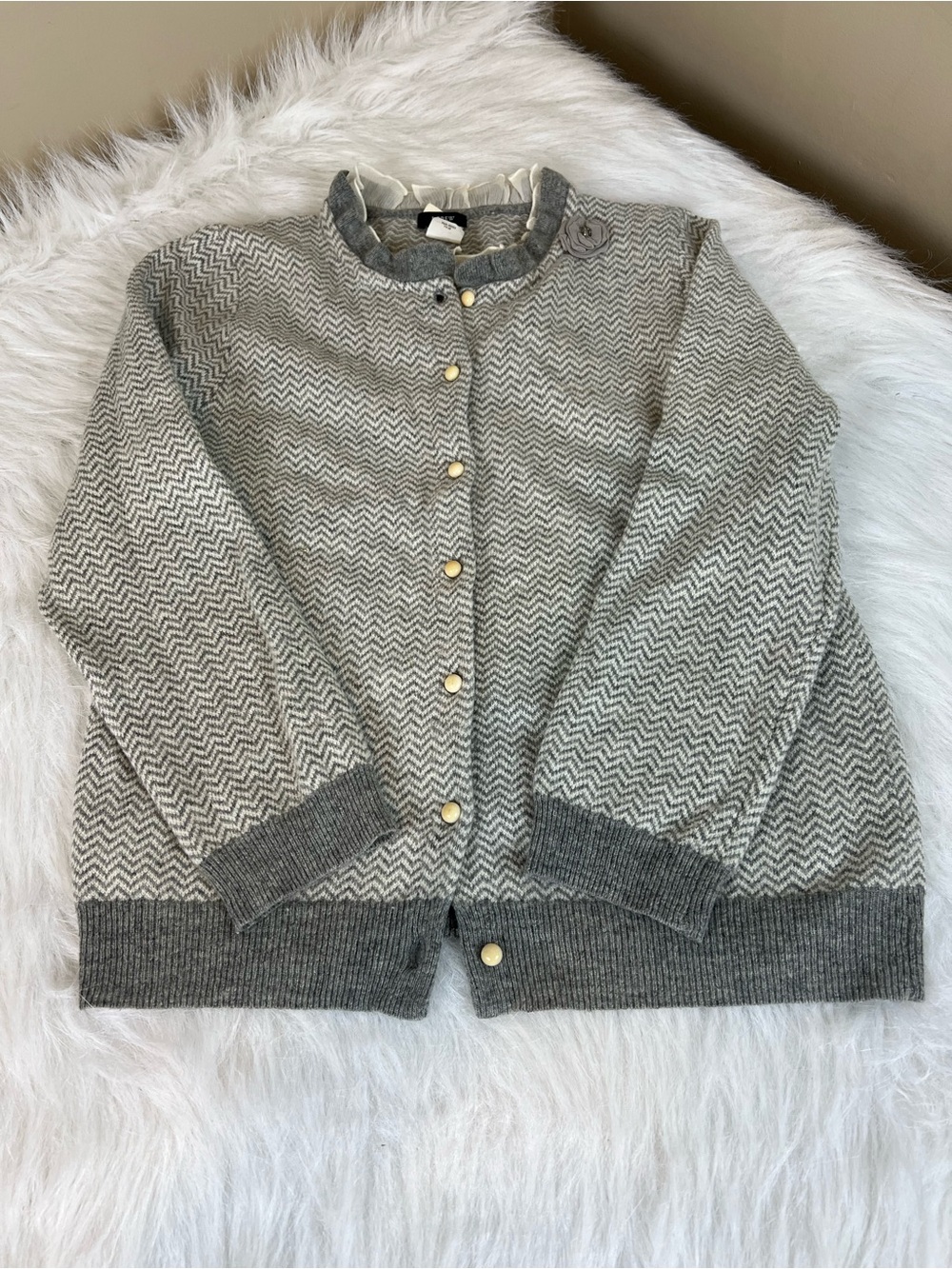 Vintage J crew herringbone Button-Front Cardigan Sweater in Gray and Cream small - Picture 10 of 10